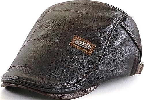 JFAN Gorros de Boina para Hombre de Cuero PU Casquillo Plana,A-Marrón