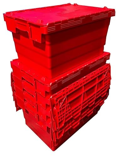 Solent Plastics 60 Litre Heavy Duty Red Storage Boxes - 5 Pack (60 x 40 x 32 cm)