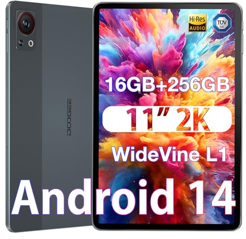 DOOGEE T30S Tablet Android 14, 11 Zoll 2,4 K, 16 GB RAM + 256 GB ROM/TF 1 TB Touchscreen, Tablet mit SIM-Karte/13 MP + 8 MP/Akku 8580 mAh/Widevine L1, Grau
