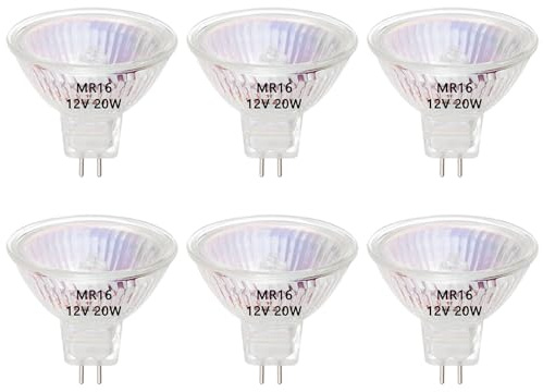 AHEVO MR16 Halogen Light Bulbs, 20W 12V, GU5.3 Bi-Pin Base MR16 Halogen Spotlight Bulbs, 2800K Warm White, Dimmable, Pack of 6