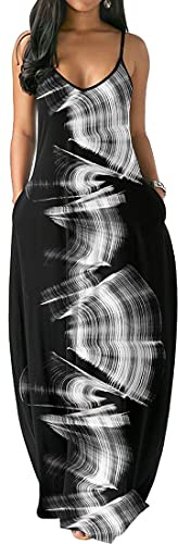 PADOLA Robe Femme Chic et Elegant Bohème avec Bretelles Spaghetti Maxi Floral Robe de Plage Longue Décontractée Vintage Grande Taille sans Manche (8 Vague Blanche, XXL)