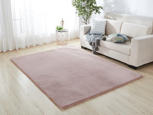 A.Unique Home Luxury Faux Fur Rabbit Rug - 1200GSM - Blush Pink-(100x150cm) | Polyester Faux Fur Rabbit Rug with 1200GSM Plush Pile, Creating a Luxurious Cosy Feel for Bedrooms & Living Spaces(100x150cm)