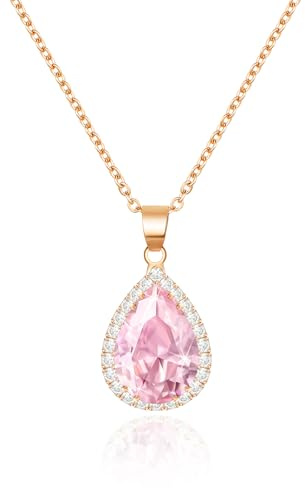Linawe Pink Kette Halskette Damen, Rosa Anhänger Halsketten Diamant Geburtsstein Kristall Kettenanhänger Charm Kette, Kette Rosegold Damen, Schmuck Sets Jewelry Modeschmuck