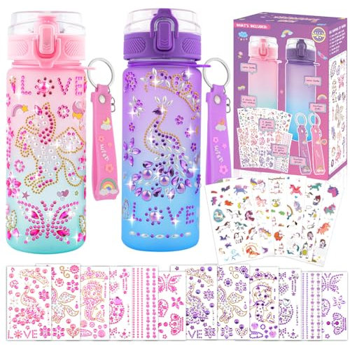 Gifts for Girls 5 6 7 8 9 10 11 Year Old, Decorate Your Own Water Bottle Kids with Unicorn Gem Stickers, Birthday Gifts Presents for Girls Age 4-12, Girls Toy Craft DIY Water Bottle Back to School