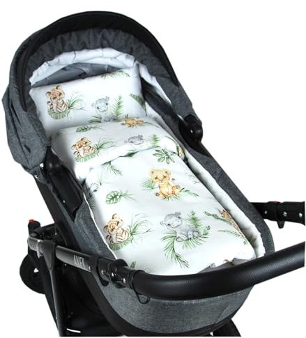 Babylux 2 TLG. Set Bezug für Kinderwagen Stubenwagen oder Wiege Garnitur Bettwäsche Kissen Decke 60 x 78 cm (124. Africa_Tiere)