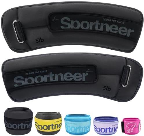 Sportneer Enkelvikter 2 x 0,23 kg/2 x 0,45 kg, 2 x 0,9 kg, 2 x 1,36 kg, 2 x 2,27 kg Handleds- och vadvikt för kvinnor, män, barn med justerbara band