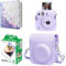 VIDIFY Kit de iniciación para Fuji Instax Mini 12 Lilac Purple Incluye Mini película instantánea 20 fotos, funda protectora de piel sintética de color sólido para Instax Mini 12 y 64 bolsillos, mini