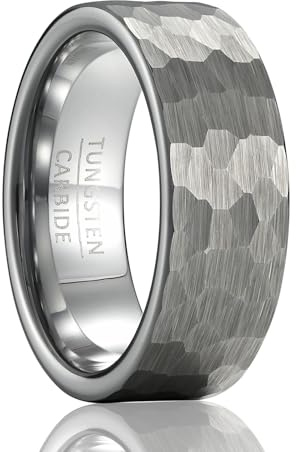 SOXEMAN Herr retro industriell stil platt hammare volframring (bredd 8 mm, svart eller antikt silver)