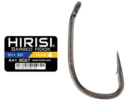 50 Stück Hochkarbon-Edelstahl-Haken mit PTFE-Beschichtung, Widerhaken und Öse - Angelzubehör - Wieder verschließbare Kunststoffbox (FBA-8027-4)