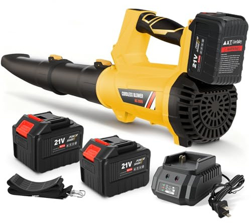 ALSO GO Soplador de hojas inalámbrico, soplador inalámbrico de 21 V con 2 baterías de 6.0 Ah, soplador de hojas alimentado por batería de 540 CFM 170 MPH, soplador de hojas ligero de 6 velocidades