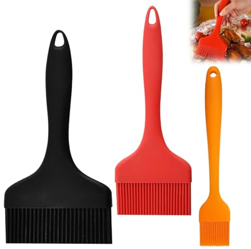 3 Piezas Pincel Cocina Silicona, 21cm Pincel Silicona Cocina, Diseño Monobloque, para Cocinar, Hornear, Barbacoa, Esparcir Aceite, Mantequilla, Salsa, Marinados Barbacoa (Negro, Rojo, Naranja)