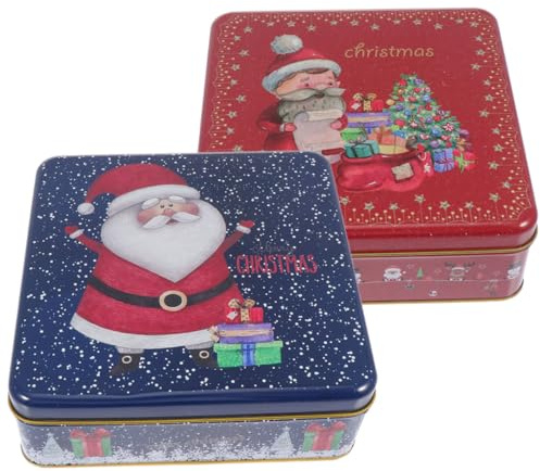 LOLIPPYY 2Pcs Christmas Tinplate Biscuit Boxes with Lid Candy Storage Tins for Small Gifts and Crafts Lightweight Decorative Xmas Gift Containers for Chocolates and Cookies