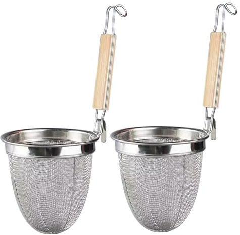 Rostfritt stål nudelsiktkorg med trähandtag, 2 st flerfunktionellt köksdurkslag, dräneringssil för pasta, dumplings, grönsaker