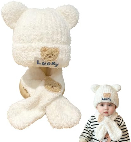 GHPKOTW Conjunto de Gorro y Bufanda para Bebé, Gorro De Punto Para Bebé, Beanie Cap, Calentador De Cuello Cálido Para Invierno, Lindo Gorro, Gorro De Punto Cálido Para Otoño Invierno