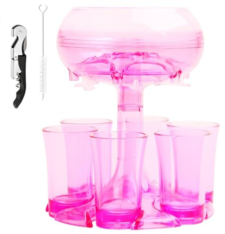 Dryckesdispenser med 6 snapsglas 45 ml Set, Party Drink Dispenser, sprithällare, för dryckesspritbarfester, med borste och flasköppnare purple