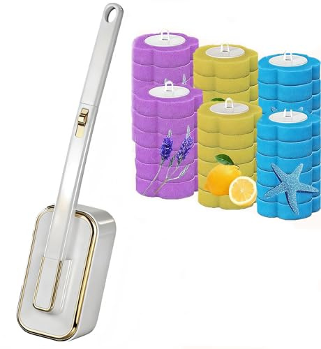 PFSLiang Pulisci Water Usa e Getta, Spazzolino WC con 36 Testine di Ricambio, Pulizia Profonda Spazzola WC, Scopino per WC con Supporto per Bagno, Vasca da Bagno, Lavandino