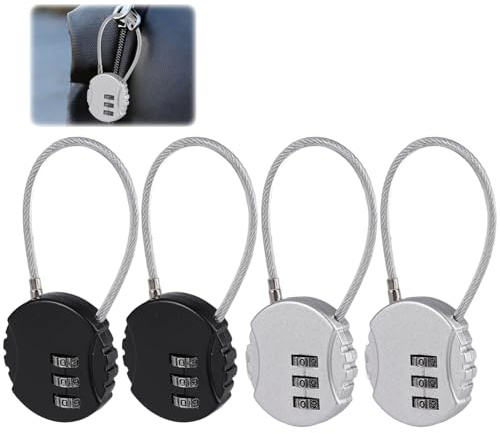 4 Pièces Petit Cadenas à Câble Réinitialisable, Cadenas code pour Casier | Petit Cadenas à Combinaison 3 Chiffres, Sécurité avec Câble Flexible 13,5 cm, pour Valise Sac de Voyage Casier, Clôture