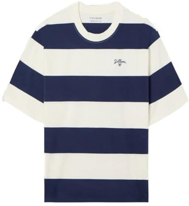 SILBON Camiseta Special Fit Raya Ancha Manga Corta para Hombre