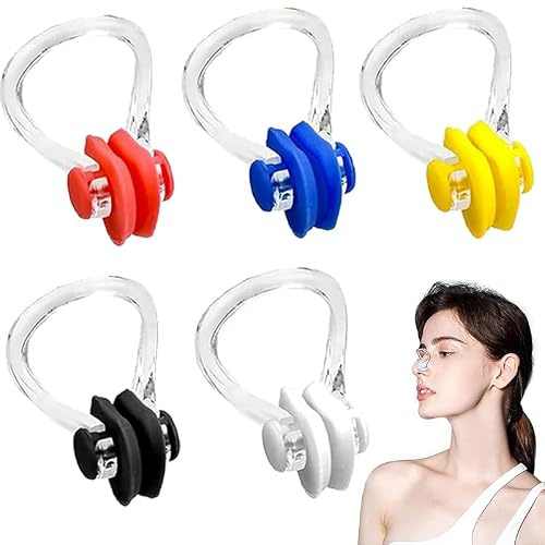 5Pcs Nose Clip Swimming, Waterproof Silicone, Beginners & Adults, Ideal for Swim Training(5 Color)