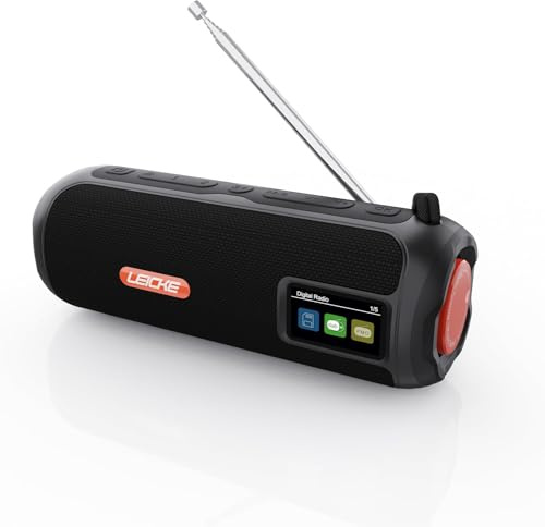 LEICKE Radio Dab+ Portable et Enceinte Bluetooth - Radio Numérique FM, Batterie 4500mAh, Son Stéréo 10W, Lumières LED RVB, USB-C, Réveil, Lecteur Micro SD/AUX, Noir
