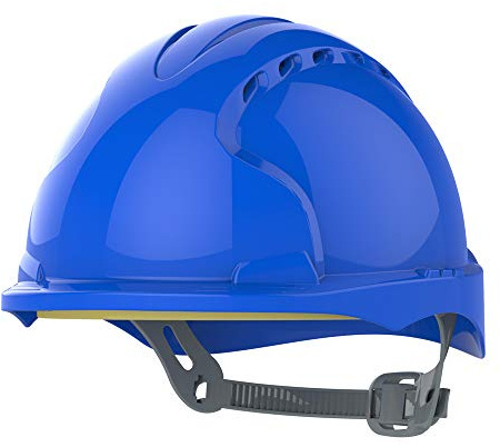 JSP EVO3 Safety Helmet Hard Hat - Vented - Blue - Slip Ratchet Adjustment - Adjustable Harness - Lightweight - Micro Peak - For Construction, Building, Civil Engineering & Industry - EN397