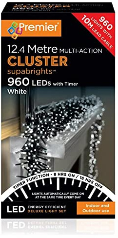 Premier Decorations Premier Decorations-960 Multi Action Cluster LED Lights with Timer-White, ONE Size