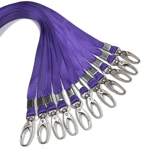 50 Pcs Lanyards Purple Lanyard for Id Badges Nylon Lanyard Bulk Clip Swivel Hook for Office Id Badges Key Chains