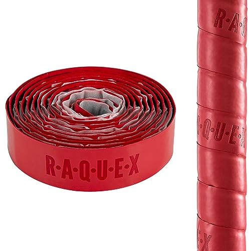 Raquex Cushion Hockey Stick Grip - Super-Grippy PU Material Hockey Grip, Over 2m Long, Soft and Absorbent, Minimises Vibrations. Self-Adhesive Backing, Extra-Long Length (Red, 10 Grips)