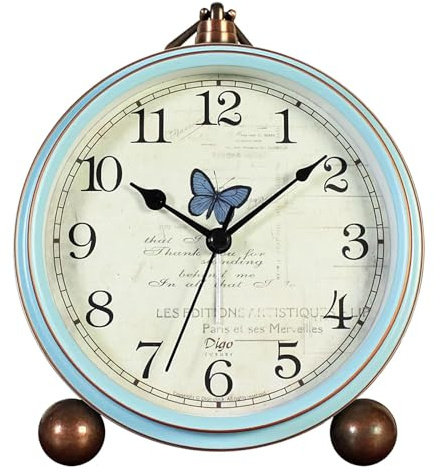 Maxspace 13,2 cm analoge Uhr, Retro, geräuschlos, Tischuhr, Nicht tickend, batteriebetrieben, mit Quarzwerk, Uhrdekoration für Schlafzimmer, Wohnzimmer