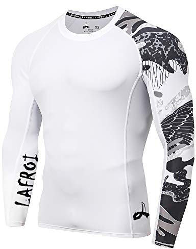 LAFROI Herren Langarm UPF 50+ Kompressionsshirt Rash Guard-CLYYB (Asymmetric Trace,LG)