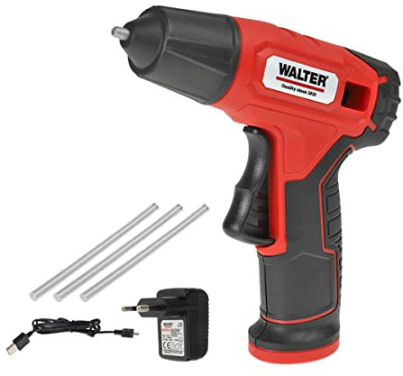 WALTER 4 V Akku-Heißklebepistole, Klebepistole, inkl. 3 Klebesticks, Micro-USB Ladegerät, Softgrip, Li-Ion
