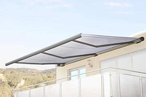 Mendler Elektrische Kassettenmarkise HWC-H27, Markise Vollkassette 6x3m - Acryl Creme, Rahmen grau