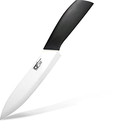 Euroxanty - Coltello con lama in ceramica di zirconio, lama extra affilata, resistente all'abrasione, manico ergonomico,taglio preciso, 25 cm, nero