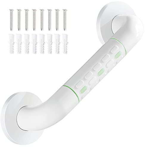 Straight Stainless Steel Shower Grab Bar with Plastic-Plated Finish, Anti-Slip Shower Wall Grip Handle Towel Rail, White 30cm/12 inches