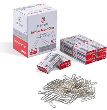 PAPERPAL Paperclips for Office School & Personal Use, Jumbo Nonskid Paper Clip (2), 1000 Large Paper Clips (10 Boxes of 100 Each), Silver