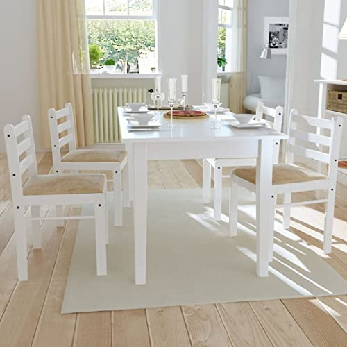 Homgoday Silla de Comedor Clásica de Madera con Asiento Acolchado - 4 Unidades - Blanco