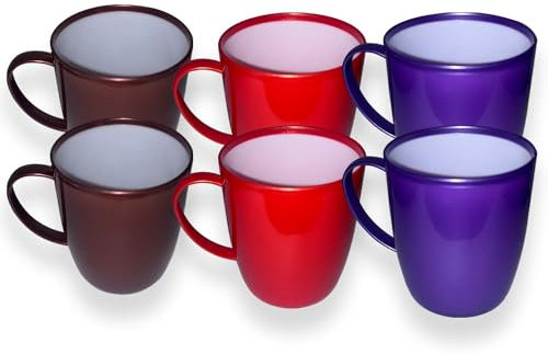 Cennet Taza de plástico con asa, reutilizable, irrompible, ligera, para té frío caliente, leche, agua, jugo, oficina, camping, viajes, fiestas, sin BPA (paquete de 6) (sólido)
