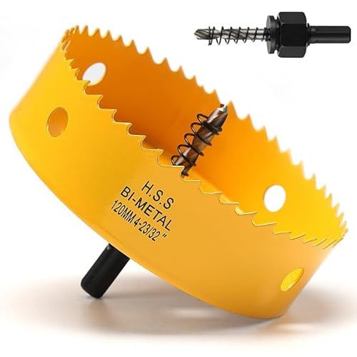 Sega tazza 120mm, bi-metallica sega a tazza per legno, frese a tazza per metallo con adattatore esagonale e punta di centraggio per ferro, alluminio, legno, cartongesso, giallo