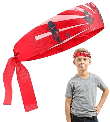 Kinder-Karate-Stirnband, Krawatten-Stirnband, Cartoon-Schweiß-Stirnband, verstellbares athletisches Kinder-Stirnband für Comic-Kleidung, Rollenspiele und Workout-Krawattenstil