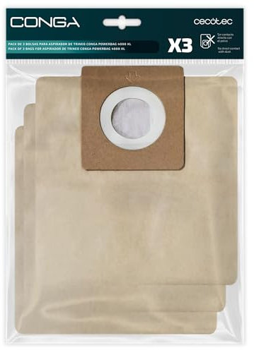 Cecotec Pack 3 Bolsas para Aspirador de Trineo Conga PowerBag 4000 XL. Incluye 3 Bolsas compatibles con Aspirador Conga Powerbag 4000 XL