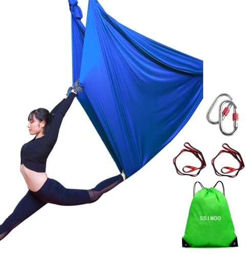 LYXLBX Yoga Vertikaltuch, Aerial Yogatuch,Yogatuch Zum Aufhängen, Therapieschaukel, Schaukeltuch, Hängematten, Yogagurt Schaukel, Yogatücher, Yoga Set für Erwachsene (5X2.8M),Blau
