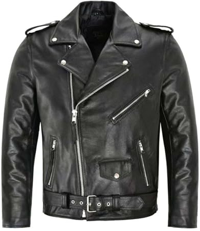 Mymyguoe Chaqueta de cuero para hombre, chaqueta motera con cremallera, clásica vintage de PU, chaqueta de piloto, rockabilly, biker, chaqueta de cuero, rocker, punk, chaqueta de ocio, western