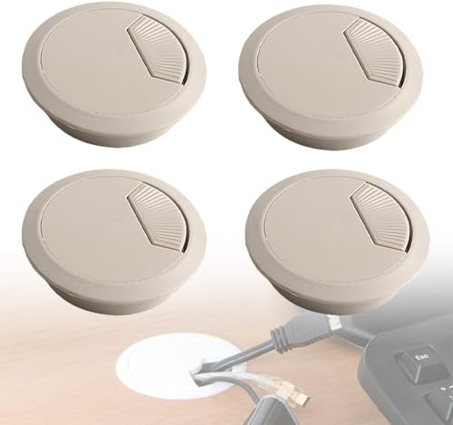 4 Piezas Pasacables de Mesa Circular de plástico Pasacables Mesa Oficina Ø60mm Tapa pasacables encastrable en Mesa de Oficina/Escritorio (Marrón Claro)