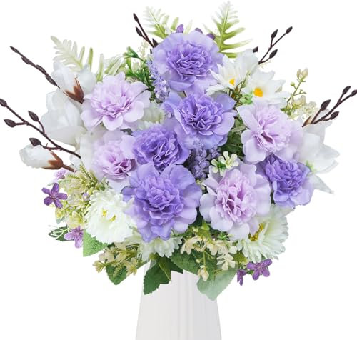 Luabue Kunstblumenstrauß Wie Echt Künstliche Blumen Kamille Lavendel Tuberose Magnolie Seidenblumen Artificial Blumen für Hochzeit Zuhause Tischdeko Wohnzimmer