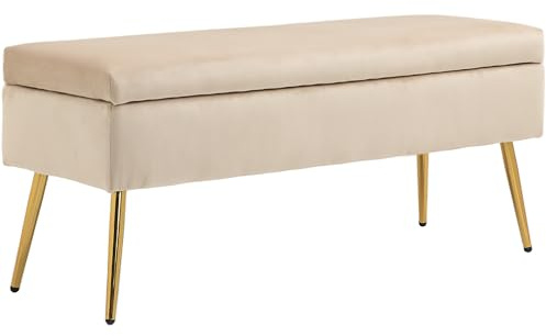 HOMCOM Panca Fondoletto Imbottita da 30.5L con Gambe Affusolate, Panca Contenitore in Tessuto Effetto Velluto, 102x35x43 cm, Beige
