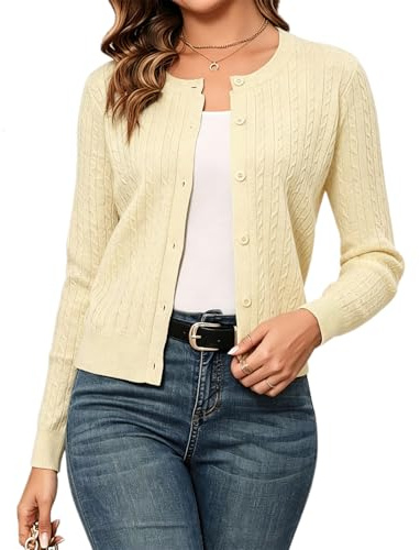 Dam elegant vintage kabelstickad cardigan långärmad knappstängning lätt kappa för vår höst