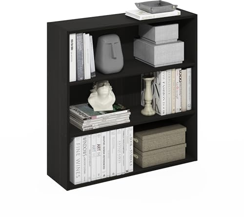 Furinno PASIR Book Shelf, 3-Tier Bookshelf with Open Storage Shelf, Standing Bookcase, 9.3 x 31.3 x 31.5, Easy Assembly, for Living Room, Bedroom, Home Office, Espresso
