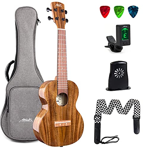 AKLOT All Solid Acacia Ukulele, 26 Inch Tenor Ukelele Super Warm tone for Professional Beginners Adults Kit with Free Online Courses,Gig Bag,Strap,Tuner,Picks,Book Instruction,Humidifier,Clean Cloth