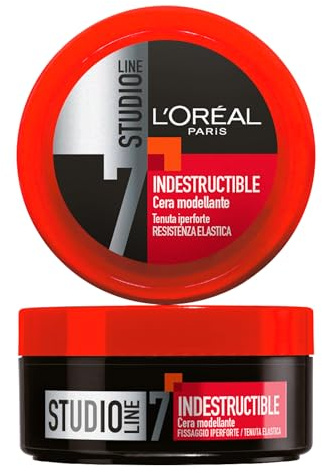L'Oréal Paris Studio Line Cera Modellante, Per Tutti i Capelli, Per Look Naturali e Definiti, Tenuta Forte Fino a 24h, Formula Elastica, Indestructible, 75 ml