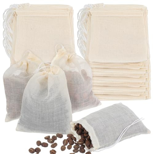 50 PCS Reusable Tea Bags Empty, Spice Strainer for Cooking, Small Cotton Cheese Cloths for Straining with Drawstring for Loose Tea, Muslin Mesh Filter Bag for Sachets Coffee Teas Brewing (3 x 4 Inch)